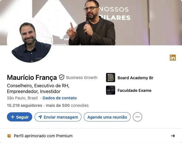 Topo do perfil de Maurício França no LinkedIn